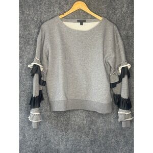 J. Crew Sweatshirt Women M Grey Ruffle Sleeve Casual Boho Unique‎ Pullover Shirt